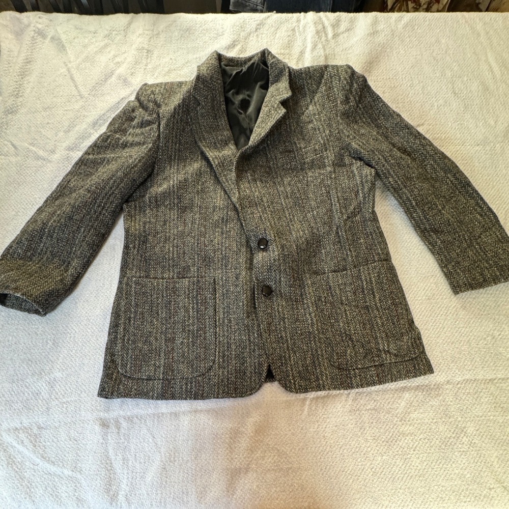 Brian David Harris Tweed Blazer Mens Gray Herringbone Wool Sport Coat Jacket